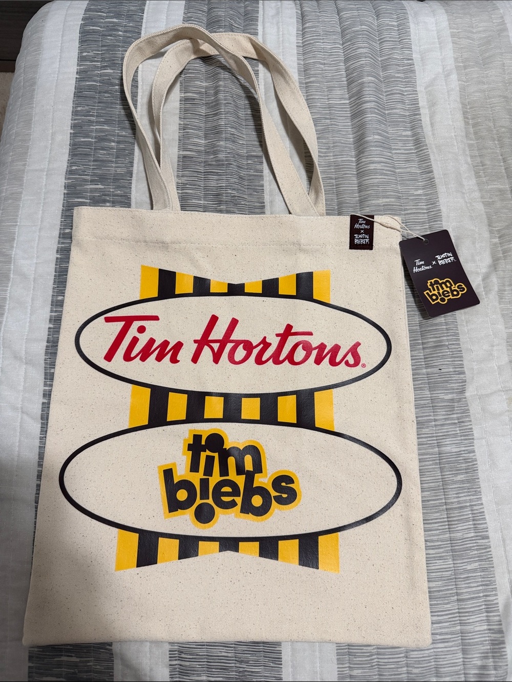 Tim Biebs Canvas Tote Bag - Natural with Yellow & Black
